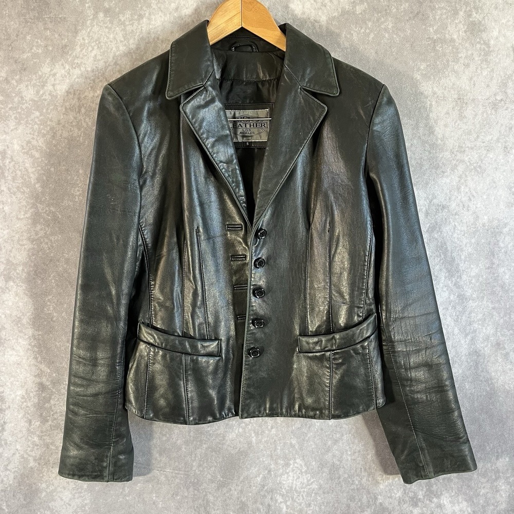 Lucky Leather Blazer Jacket Womens Small Black Genuine Leather Button Front